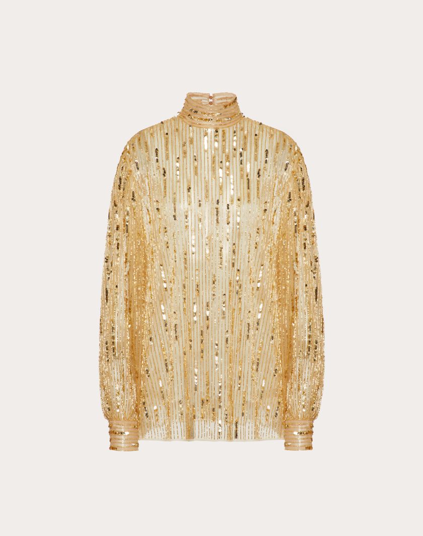 Valentino Handbags Top In Tulle Illusione Ricamato per Donna in Oro | Valentino IT