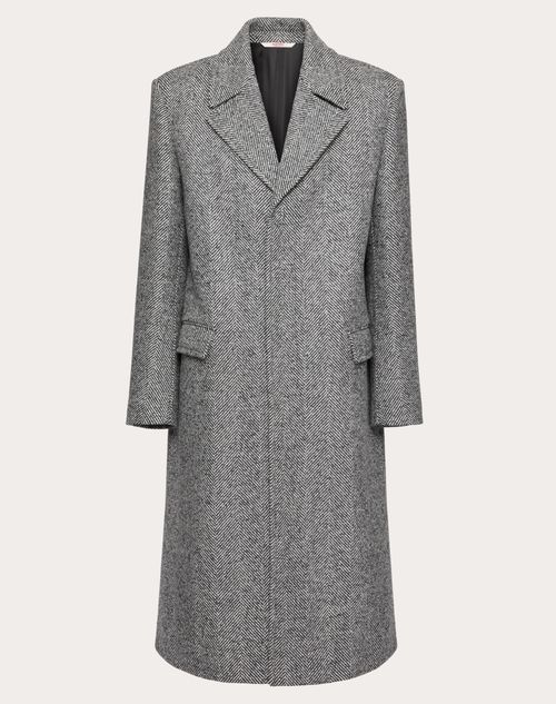 Valentino - Single-breasted Wool Coat With All-over Chevron Pattern - White/ Black - Man - Coats And Blazers