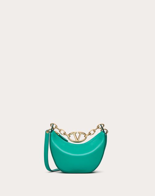 Valentino Garavani - Vlogo Moon Mini Hobo Bag In Nappa Leather With Chain - Peacock - Woman - Shoulder Bags