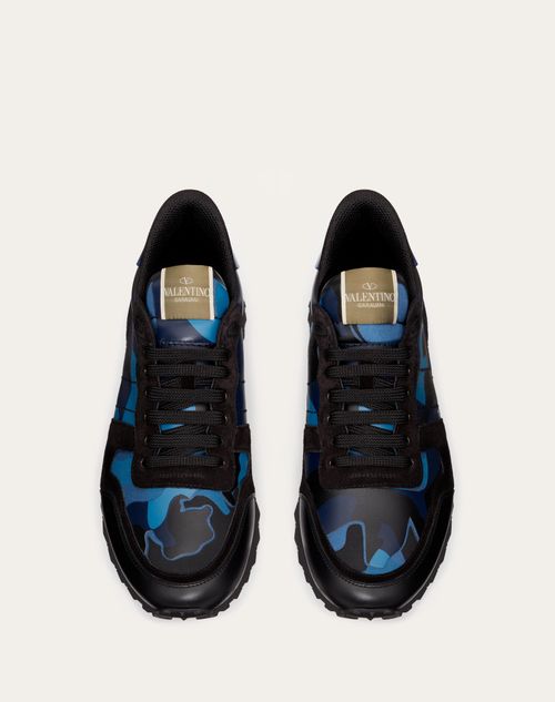 Camouflage Rockrunner Sneaker for Man in Blue/black | Valentino US