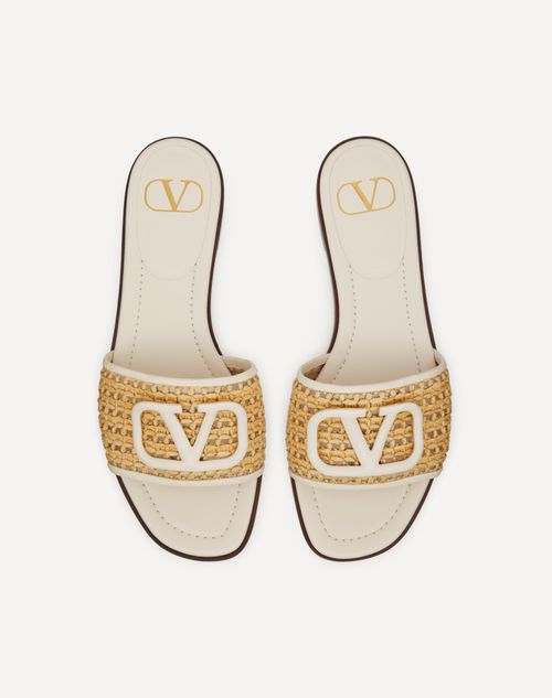 Valentino Garavani - Vlogo Signature Woven Raffia Slide Sandal 80mm - Natural/ivory - Woman - Slides And Thongs