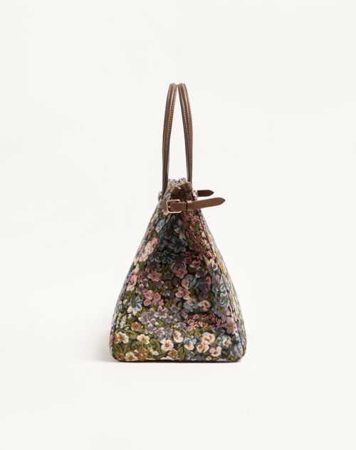 Valentino Garavani - Valentino Garavani Antibes Medium Shopping Bag In Apres L'hiver Jacquard Fabric - Multicolour/tobacco - Woman - Totes