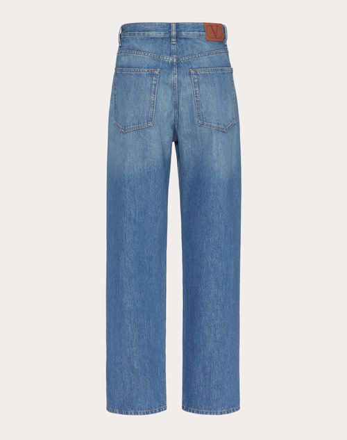 Medium Blue Denim Trousers for Woman in Blue | Valentino US