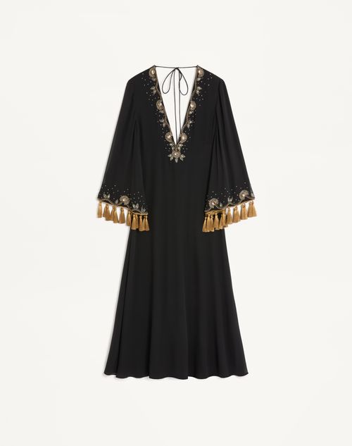 Valentino - Embroidered Light Georgette Midi Dress - Black/gold - Woman - Dresses