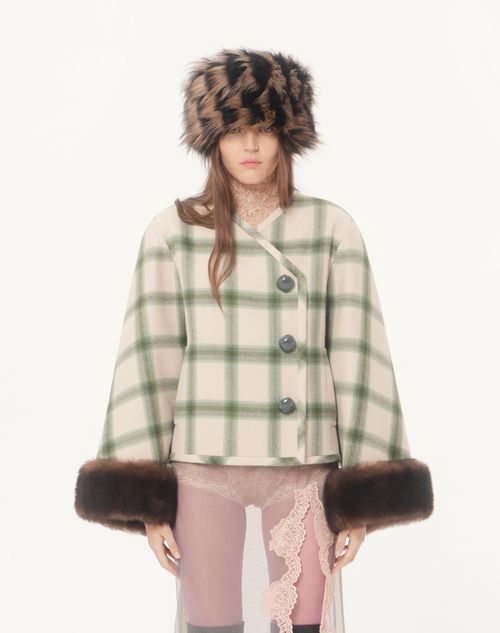 Valentino - Gabán De Macro Window Con Piel De Oveja - Vainilla/verde/marrón - Mujer - Abrigos Y Chaquetas