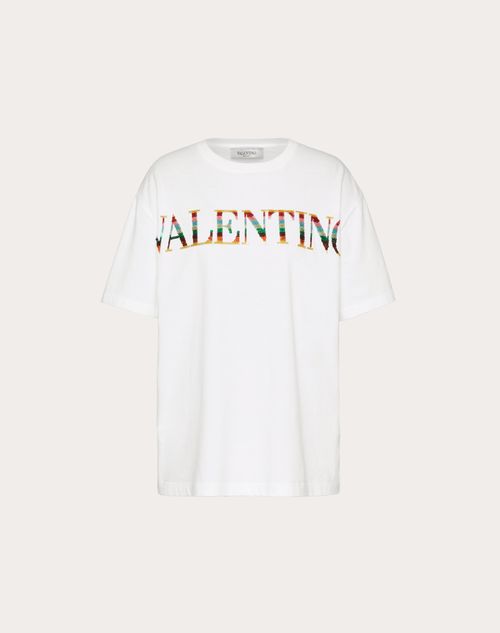 Valentino - Besticktes Jersey-t-shirt - Weiss/mehrfarbig - Frau - T-shirts & Sweatshirts