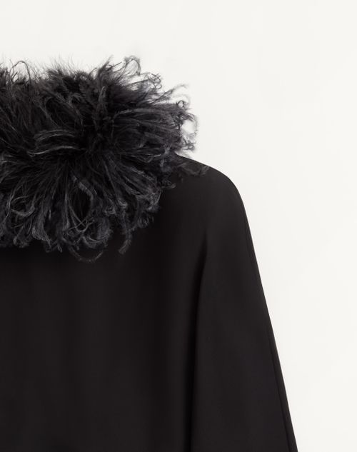Valentino - Abito Corto In Georgette Con Piume - Nero - Donna - Abiti