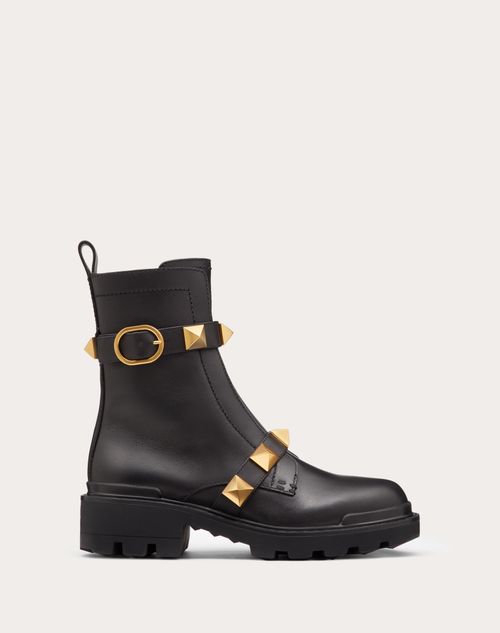 Valentino Garavani - Botas Militares Roman Stud De Piel De Becerro Con Tacón De 40 mm - Negro - Mujer - Tienda De Invierno