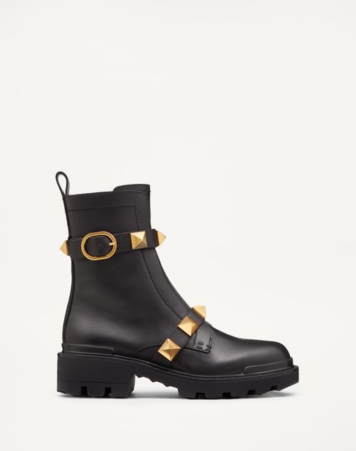 Valentino Garavani - Roman Stud Calfskin Combat Boot 40mm - Black - Woman - Woman