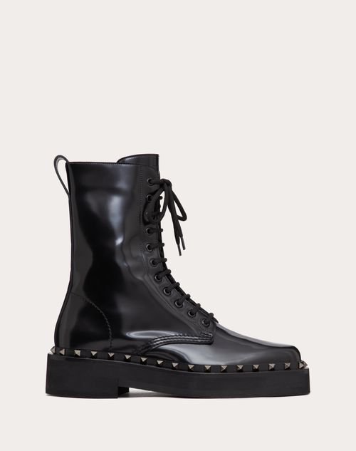 Valentino Garavani - Rockstud M-way Calfskin Combat Boot With Matching Studs 50mm - Black - Man - Fashion Formal - M Shoes