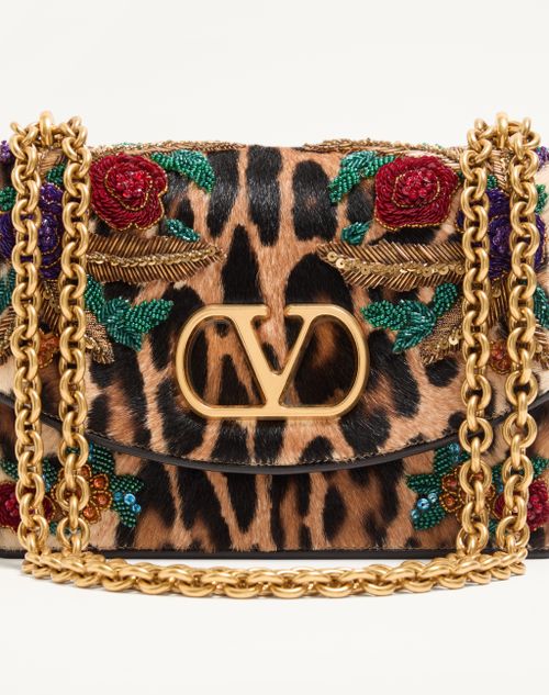 Valentino Garavani - Valentino Garavani Vain Shoulder Bag In Embroidered Pony-effect Kidskin Leather - Multicolour - Woman - Shoulder Bags