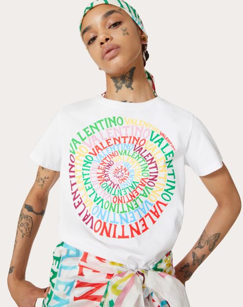 Valentino - T-shirt In Jersey Valentino Loop - Bianco/multicolor - Donna - T-shirt E Felpe