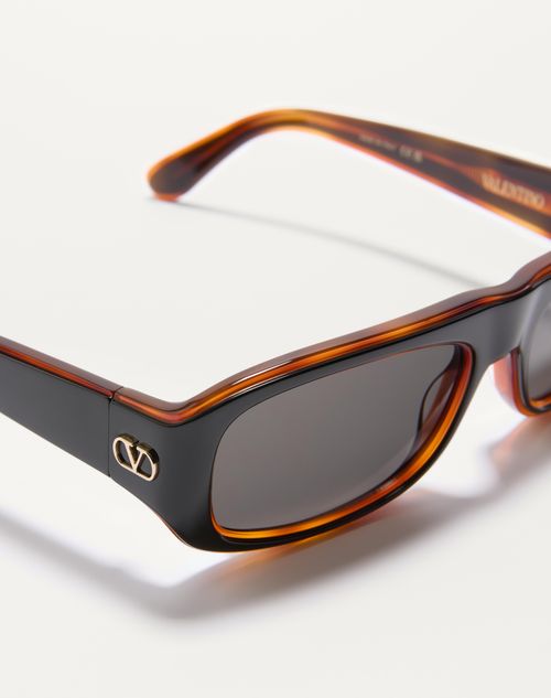 Valentino - Sleek Rectangular 90's Acetate Eyewear - Black/beige - Unisex - Eyewear