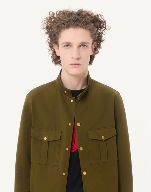 Valentino - Valentino Hemdjacke Aus Canneté-baumwolle Mit Vlogo-stickerei - Militärgrün - Mann - Jacken Und Winterjacken