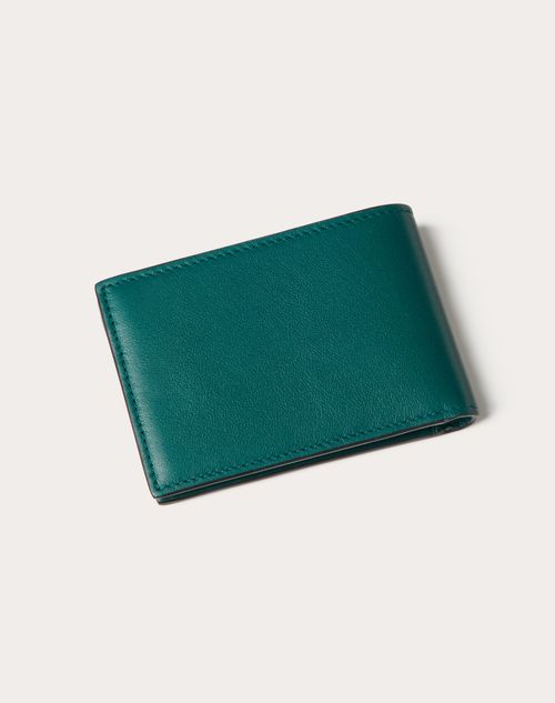 Men's large wallet with coin purse in green leather