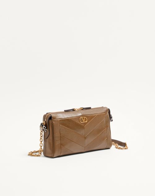 Valentino Garavani - Valentino Garavani Panthea Small Shoulder Bag In Nappa Leather With A Chevron Pattern - Tundra - Woman - Shoulder Bags