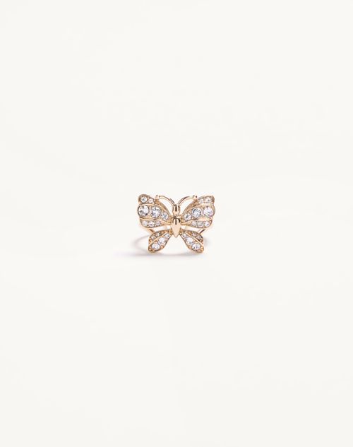 Valentino Garavani - Flutterby Ring In Metal And Swarovski® Crystals - Platinum/crystal - Woman - Jewelry
