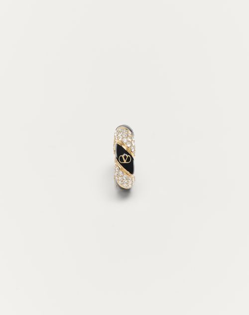 Valentino Garavani - Pas Plus Mono Earring In Metal, Enamel And Swarovski® Crystals - Gold/black/crystal - Woman - Jewellery