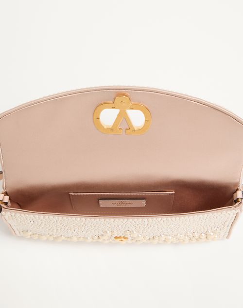 Valentino Garavani - Valentino Garavani Devain Small Shoulder Bag With Pearls And Rhinestones - Cream - Woman - Shoulder Bags