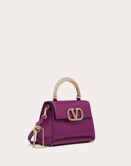 Valentino Garavani - Small Vsling Calfskin Handbag With Jewel Handle - Prune - Woman - Bags