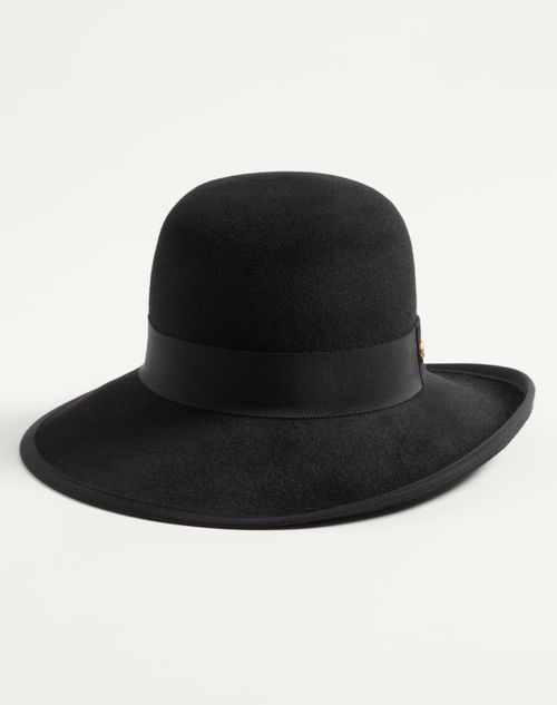 Valentino Garavani - Vlogo Signature Hat In Lapin Fabric - Black - Woman - Hats And Gloves