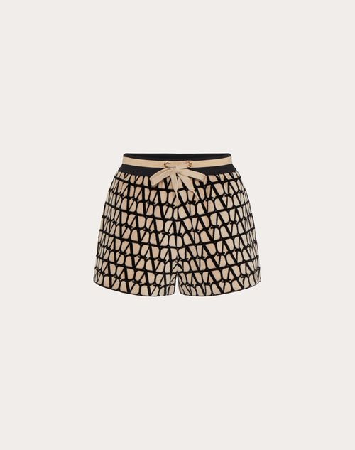 Valentino - Short En Jersey Éponge Toile Iconographe - Beige/noir - Femme - Shorts Et Pantalons