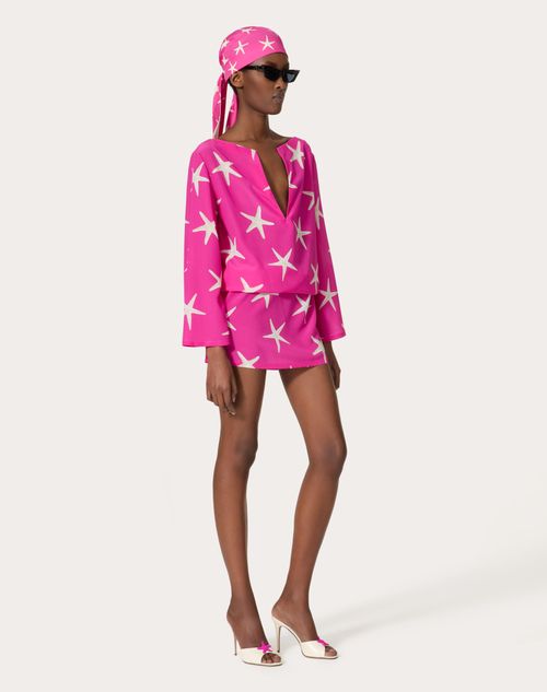 Valentino - Starfish Crepe De Chine Short Dress - Ivory/pink Pp - Woman - Dresses