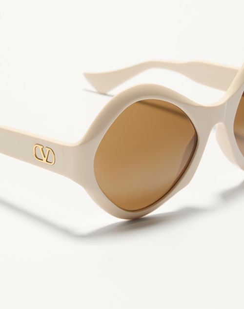 Valentino - Round Acetate Eyewear - Ivory/brown - Unisex - Eyewear
