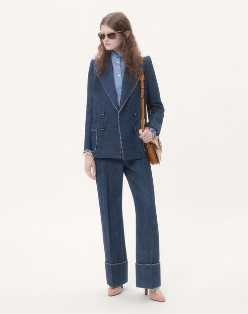 Valentino - Denim Chambray Pants - Blue - Woman - Denim