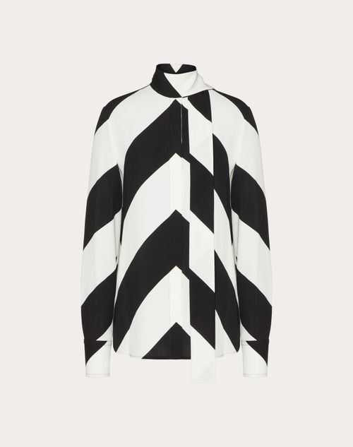 Valentino - Strhype Crepe De Chine Shirt - Ivory/black - Woman - Shirts And Tops