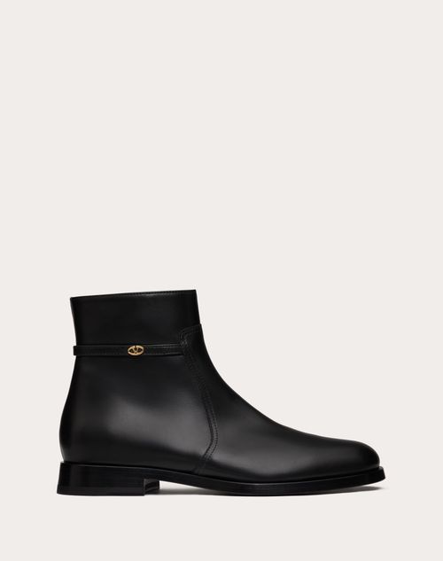 Valentino Garavani - Bota De Cuero De Becerro Con El Mini Vlogo Signature - Negro - Hombre - Botas