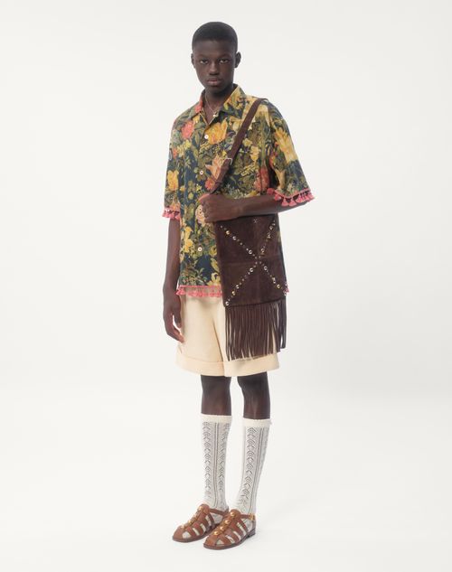 Valentino - Linen Bowling Shirt With Apres L'hiver Print - Multicolor - Man - Shelf - Mrtw - Prints & Stripes - W2+w3