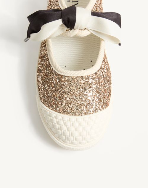 Valentino Garavani - Bay By Bay Ballerina Sneakers In Glitter Fabric - Gold/ivory - Woman - Sneakers