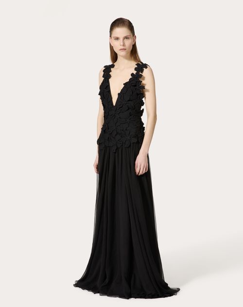 Valentino - Vestido Largo De Crepe Couture Bordado - Negro - Mujer - Ropa