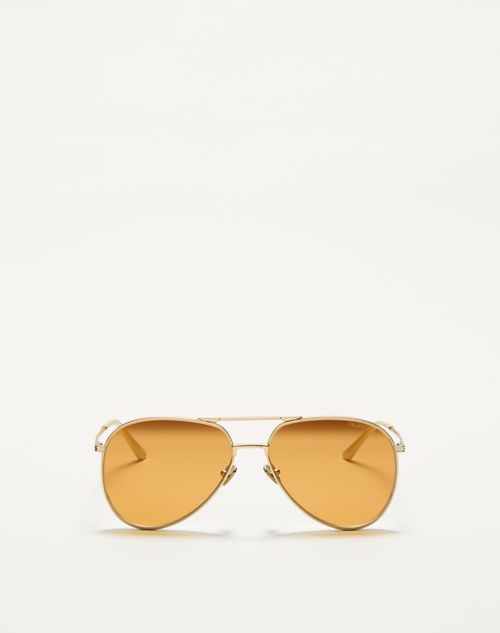 Valentino - Metal Aviator Frame - Gold/amber - Unisex - Eyewear
