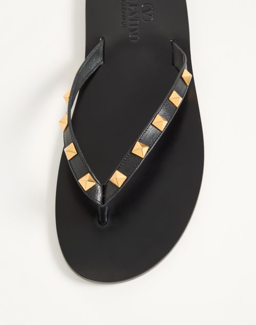 Valentino Garavani - Rockstud Goatskin Flip Flops - Black - Man - Sandals And Slides