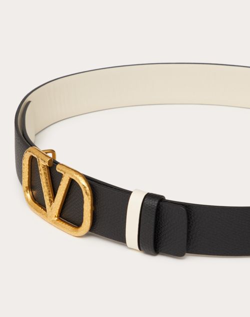 Valentino Garavani - Wendegürtel Vlogo Signature Aus Gekörntem Kalbsleder, 30 Mm - Light Ivory/schwarz - Frau - Accessoires