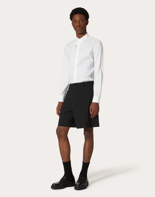 Valentino - Langarmhemd Aus Baumwollpopeline Mit Blumenpatch - Weiß - Mann - Hemden