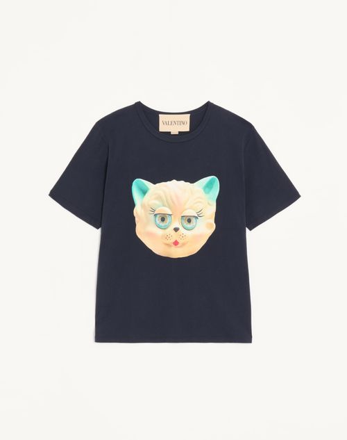 Valentino - T-shirt Valentino En Coton À Imprimé Le Chat De La Maison - Bleu Marine - Homme - T-shirts Et Sweat-shirts