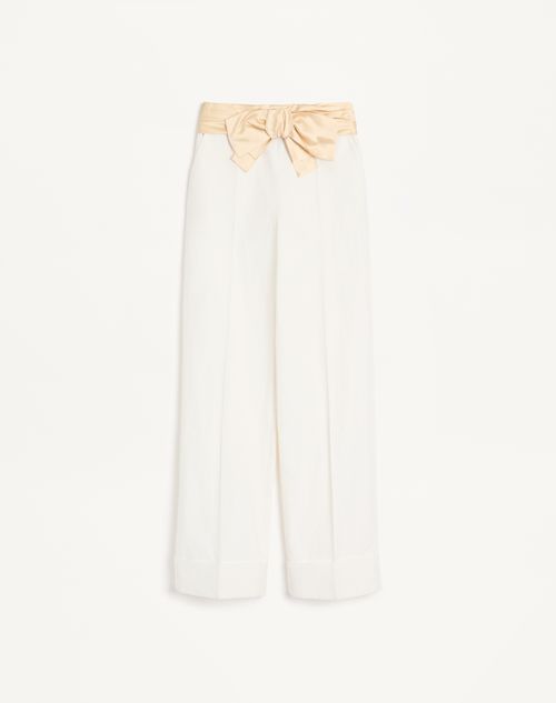 Valentino - Diagonal Cotton Linen Pants - Ivory - Woman - Trousers And Shorts