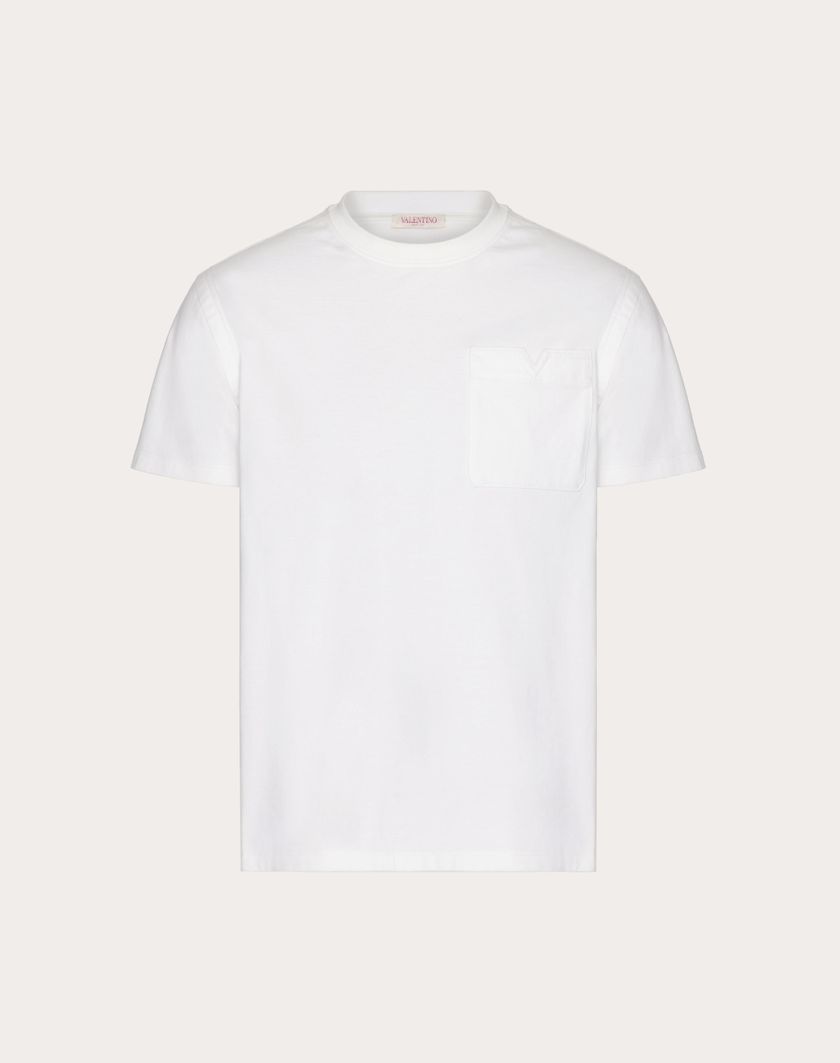 Valentino Handbags T-shirt In Cotone Con V Detail Impunturata per Uomo in Bianco | Valentino IT