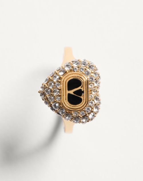 Valentino Garavani - Coeur Royal Ring In Metal, Enamel And Swarovski® Crystals - Gold/crystal - Woman - Accessories