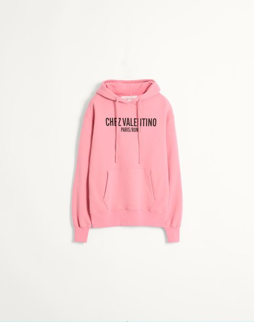 Valentino - Cotton Sweatshirt With Hood And Chez Valentino Print - Pink - Woman - T-shirts And Sweatshirts