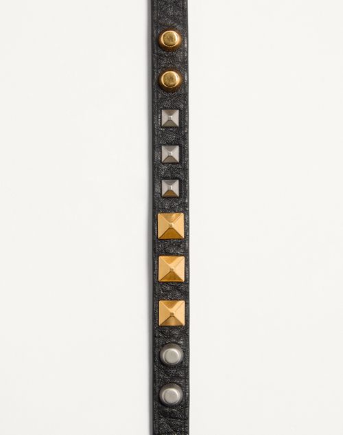 Valentino Garavani - Rockstud Bracelet In Grainy Calfskin With A Mix Of Studs. - Black - Man - Jewels - M Accesories