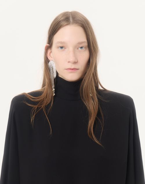 Valentino - Abito Corto In Georgette Con Piume - Nero - Donna - Abiti