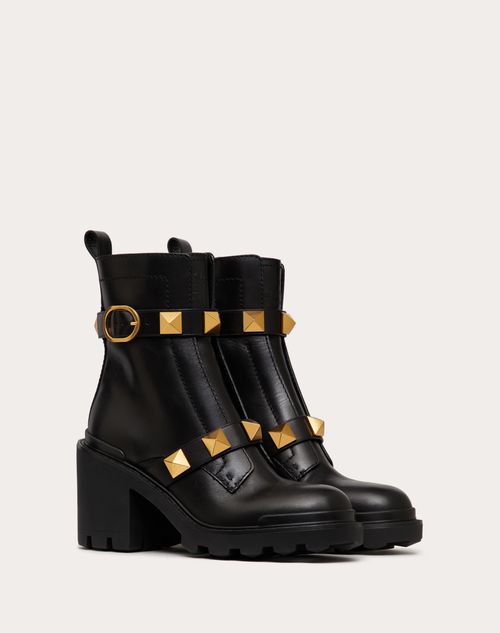 Valentino Garavani - Roman Stud Calfskin Combat Boot 85mm - Black - Woman - Boots