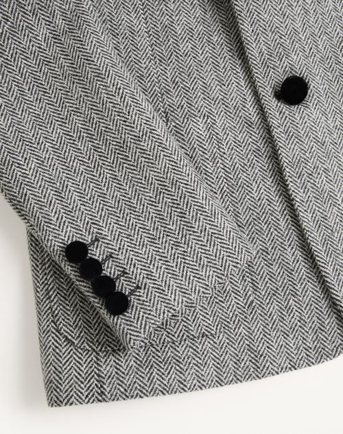 Valentino - Valentino Single-breasted Wool Jacket In Chevron Pattern - White/ Black - Man - Coats And Blazers