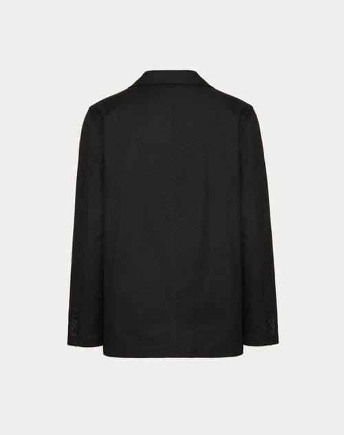 Valentino - Single-breasted Stretch Cotton Canvas Jacket With Rubberized V Detail - Black - Man - Coats And Blazers