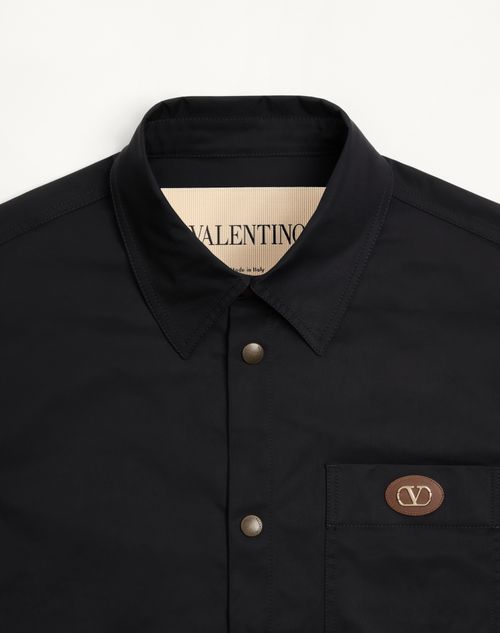 Valentino - Nylon Shirt Jacket With Patch Vlogo - Navy - Man - Outerwear