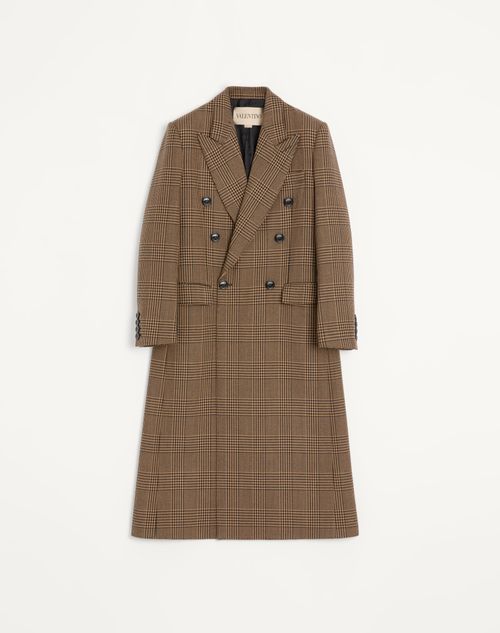 Valentino - Valentino Double-breasted Wool Coat With Glen Plaid Pattern - Camel/black - Man - Coats And Blazers